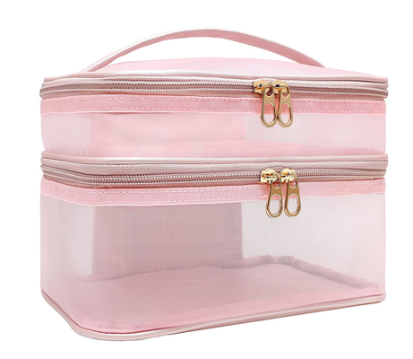 comprar La malla de nylon de lujo bolso cosmético personalizado doble capa acepta logotipo personalizado online manufacture