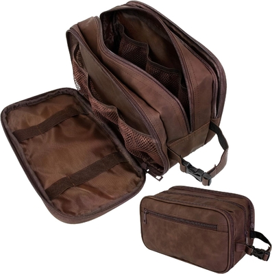 comprar Dopp Kit resistente al agua de color marrón oscuro PU Bolso de afeitar de cuero organizador de bolso de viaje para accesorios higiene cosmética online manufacture