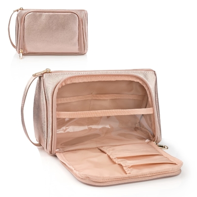 comprar Bolso portátil de maquillaje de toallas de cuero rosa dorado PU bolso de viaje a medida a prueba de agua online manufacture
