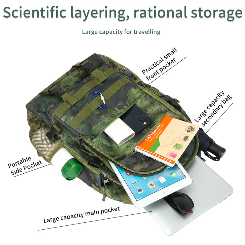 Negro Gran capacidad a prueba de agua Viajes personalizados Mochila táctica militar con cinturón de hombro para hombres