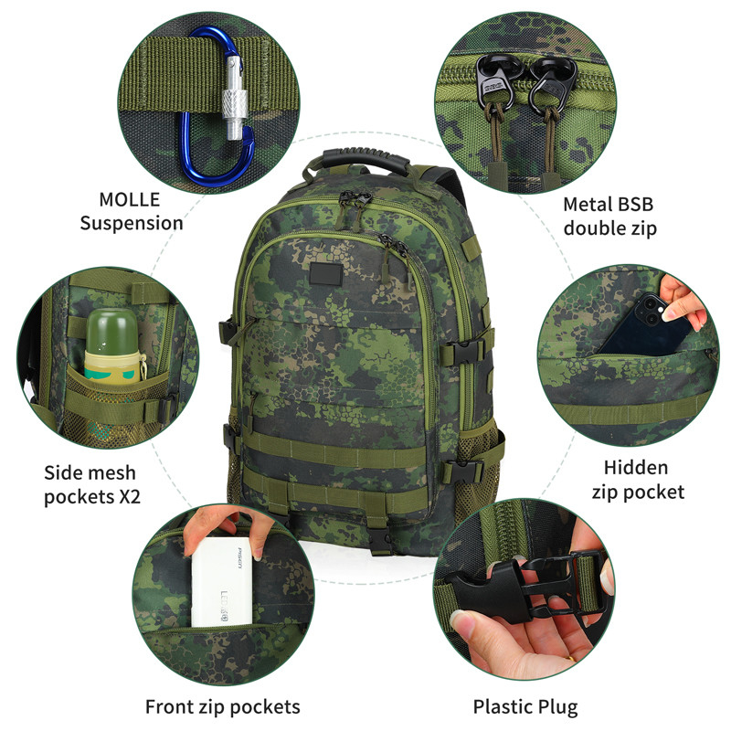 Negro Gran capacidad a prueba de agua Viajes personalizados Mochila táctica militar con cinturón de hombro para hombres