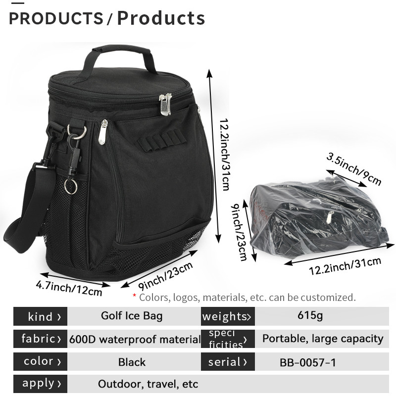 Bolso de golf aislado de 10 latas de unisexo negro de gran capacidad con correa para hombros