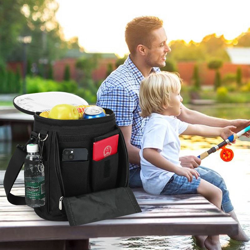 Bolso de golf aislado de 10 latas de unisexo negro de gran capacidad con correa para hombros
