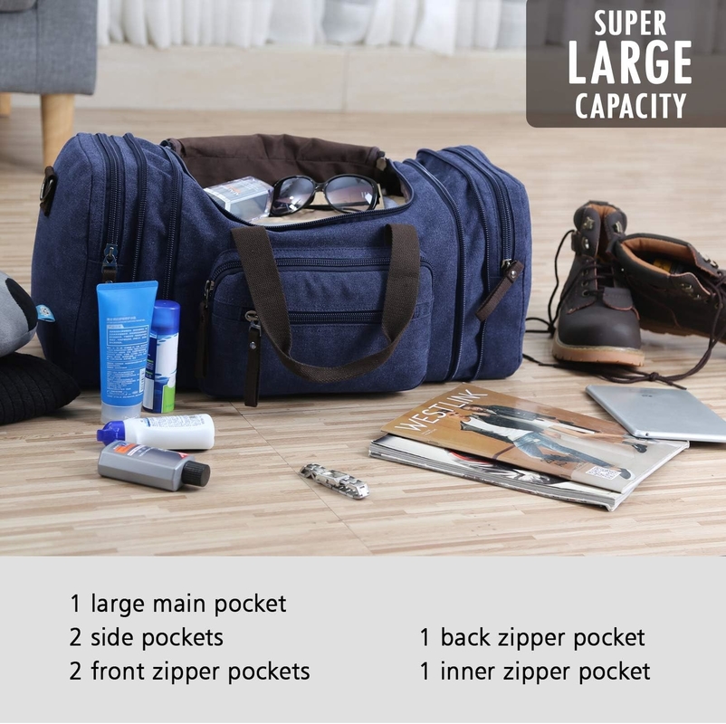 Bolso de semana azul de lienzo duradero Bolso de deportes gimnasio de yoga bolso de mensajería con mango
