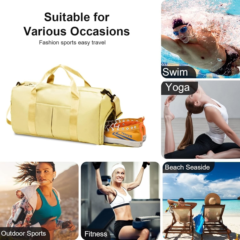 Yoga Gimnasio Deportes al aire libre Fin de semana Pernoctar Bolsa de viaje Amarillo claro Color Grande