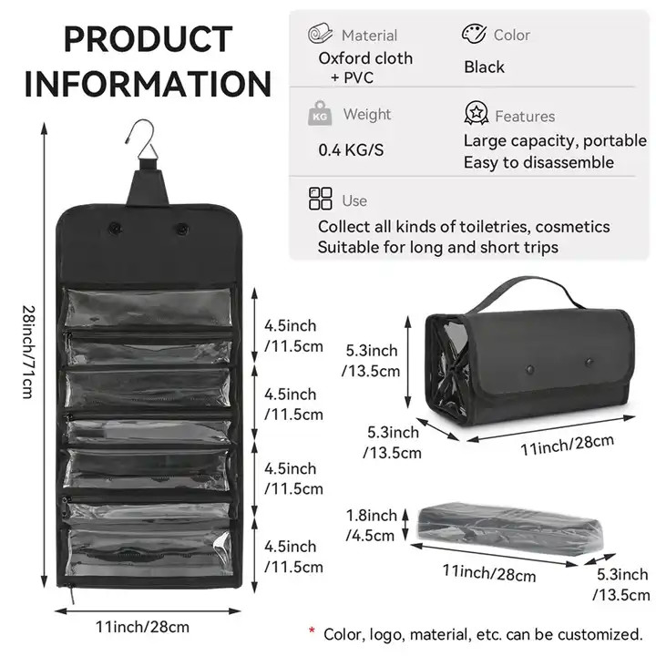 Elegante bolsa de lavado colgante de PVC de 28*13,5*13,5 cm para el baño masculino