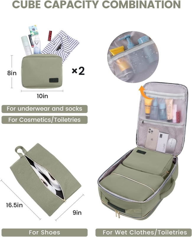 TSA artículo personal 40L impermeable de gran porte en la aerolínea Bolso de viaje aprobado con 3 cubos de embalaje