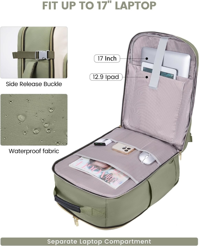 TSA artículo personal 40L impermeable de gran porte en la aerolínea Bolso de viaje aprobado con 3 cubos de embalaje