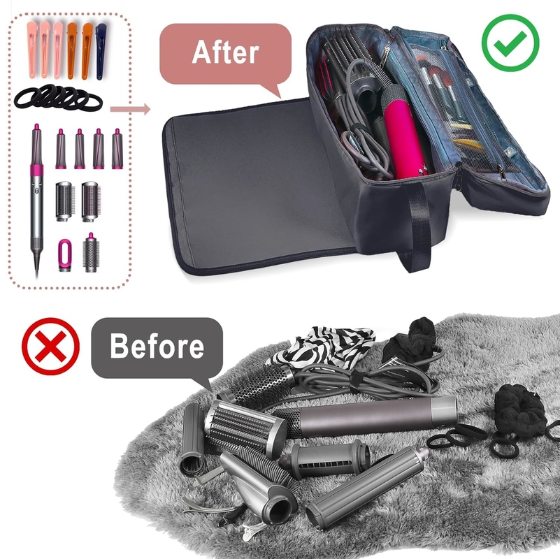 Bolso de viaje para el cabello 2 en 1 con esterilla resistente al calor para hierros planos alisadores de hierro de rizado y accesorios para el cuidado del cabello