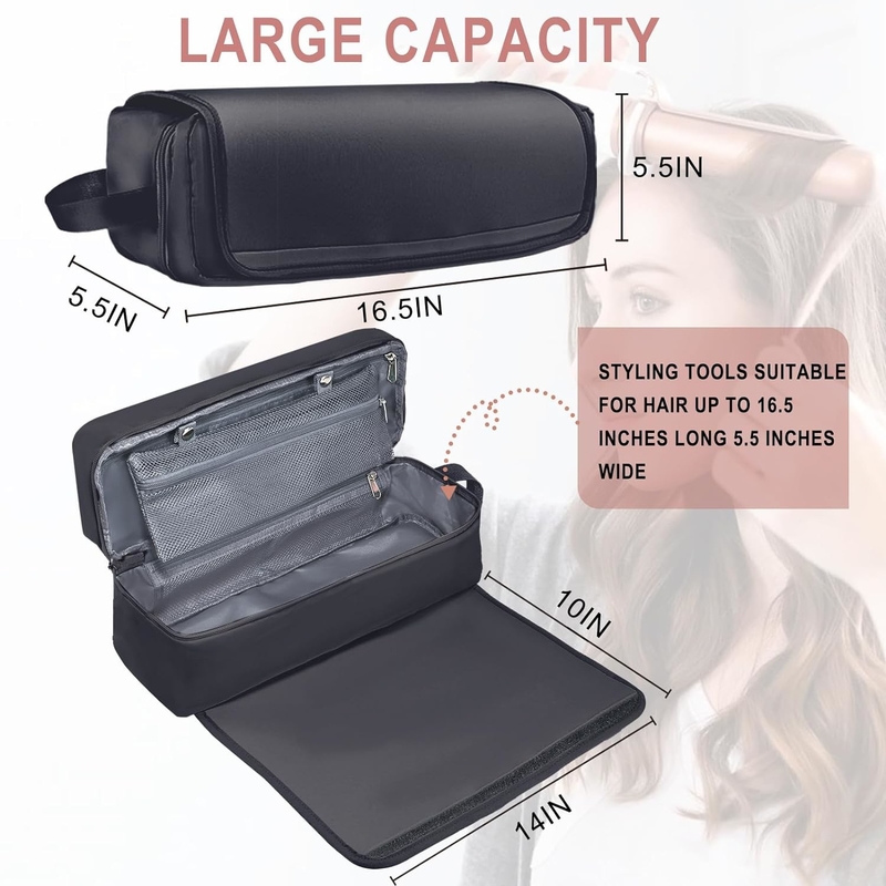 Bolso de viaje para el cabello 2 en 1 con esterilla resistente al calor para hierros planos alisadores de hierro de rizado y accesorios para el cuidado del cabello
