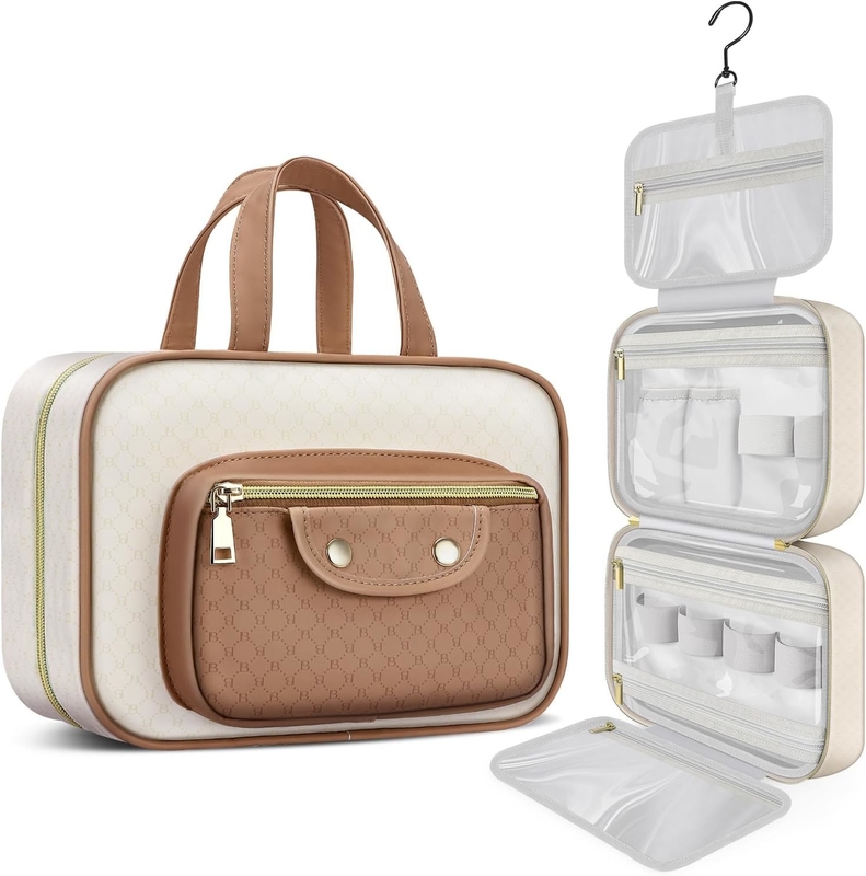 Resistente al agua Accesorios de tocador de color blanco cremoso maquillaje cosmético organizador bolsa de viaje para accesorios de tocador de tamaño completo