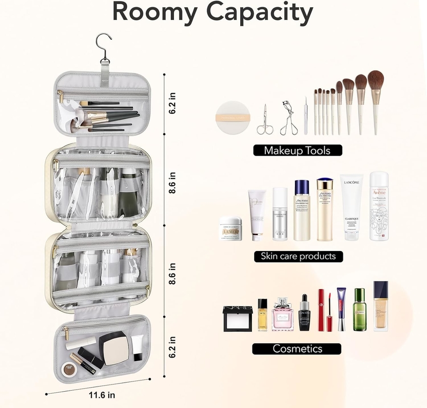 Resistente al agua Accesorios de tocador de color blanco cremoso maquillaje cosmético organizador bolsa de viaje para accesorios de tocador de tamaño completo