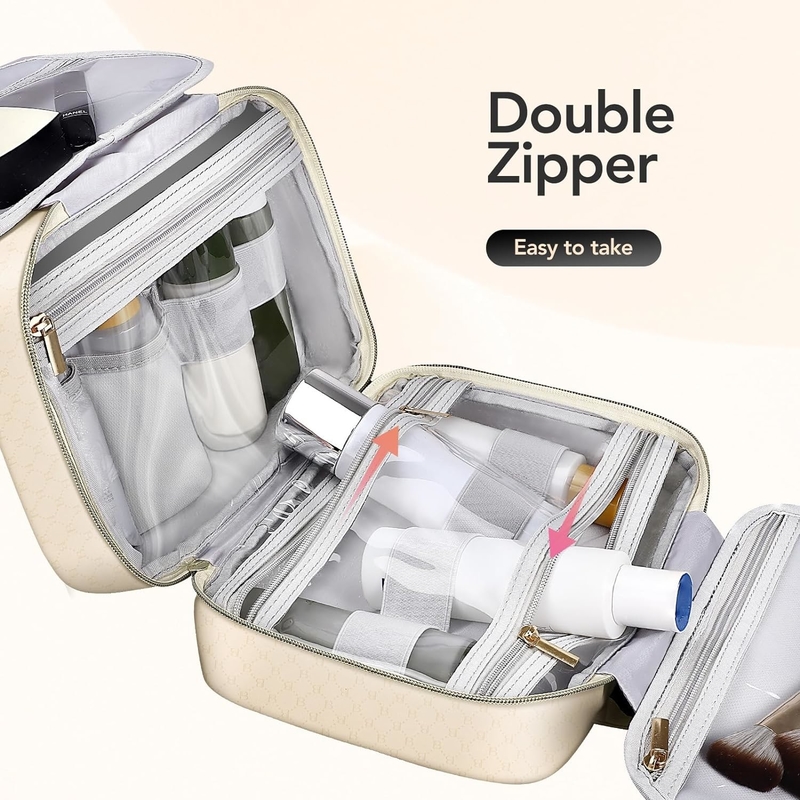 Resistente al agua Accesorios de tocador de color blanco cremoso maquillaje cosmético organizador bolsa de viaje para accesorios de tocador de tamaño completo