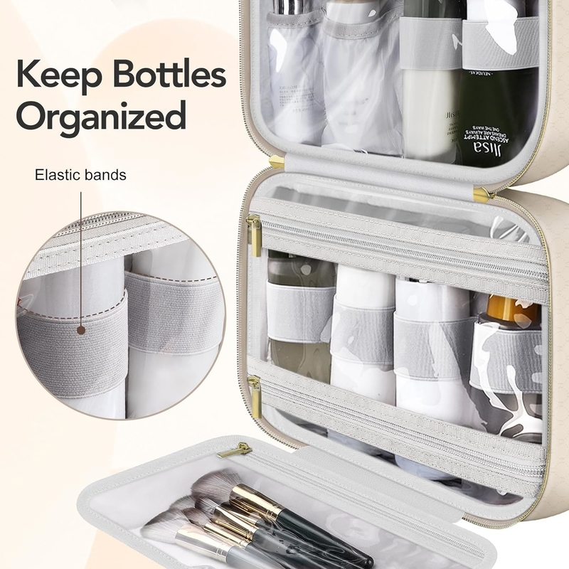 Resistente al agua Accesorios de tocador de color blanco cremoso maquillaje cosmético organizador bolsa de viaje para accesorios de tocador de tamaño completo