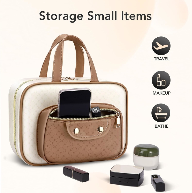 Resistente al agua Accesorios de tocador de color blanco cremoso maquillaje cosmético organizador bolsa de viaje para accesorios de tocador de tamaño completo