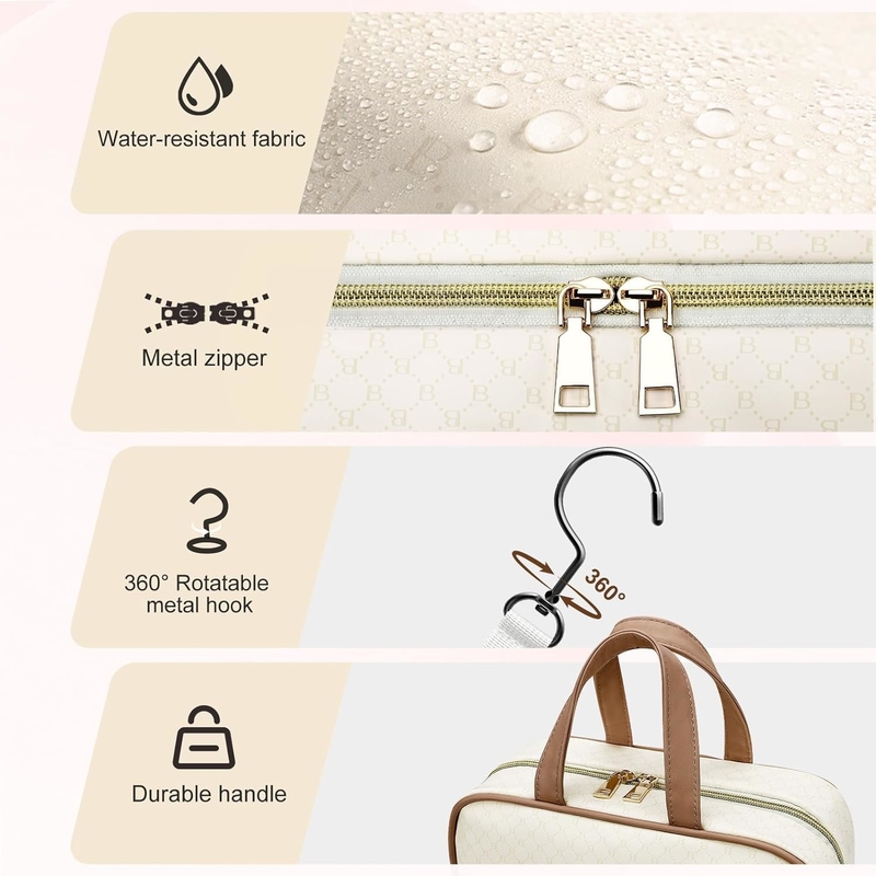 Resistente al agua Accesorios de tocador de color blanco cremoso maquillaje cosmético organizador bolsa de viaje para accesorios de tocador de tamaño completo