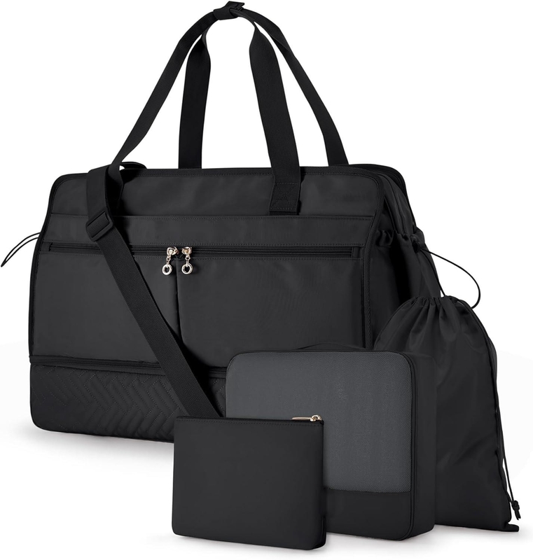 Bolsa de noche de fin de semana de 40L Negro de gran tamaño de yoga personalizado con bolsillos de zapatos