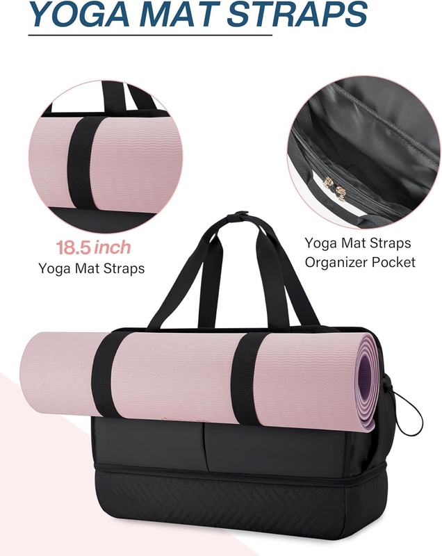 Bolsa de noche de fin de semana de 40L Negro de gran tamaño de yoga personalizado con bolsillos de zapatos
