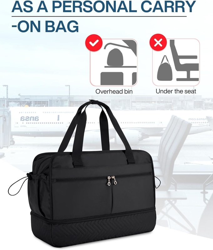 Bolsa de noche de fin de semana de 40L Negro de gran tamaño de yoga personalizado con bolsillos de zapatos
