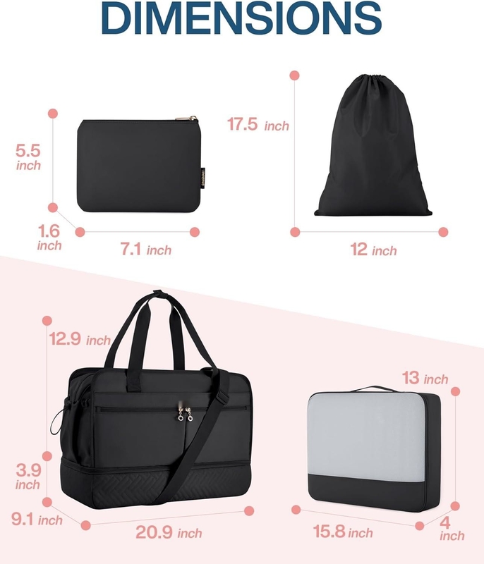 Bolsa de noche de fin de semana de 40L Negro de gran tamaño de yoga personalizado con bolsillos de zapatos