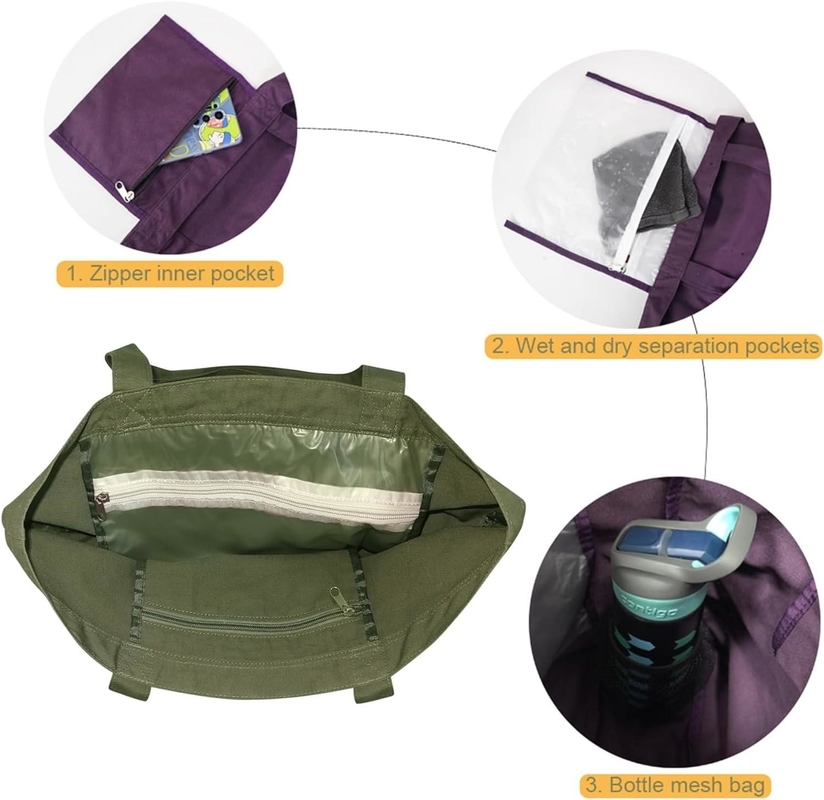 Bolsas deportivas de algodón de color verde grandes y duraderas bolsas personalizadas con zapatos bolsillo de compartimiento