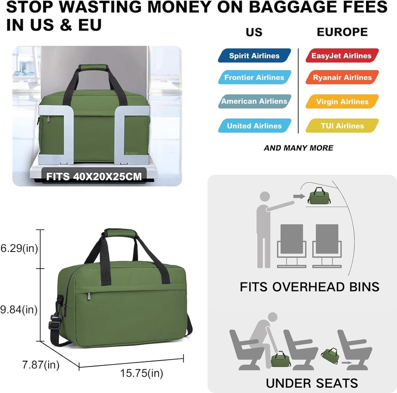 Zipper 20L debajo del asiento Carry On Sports Tote Gym Weekend Overnight Bag para hombres mujeres