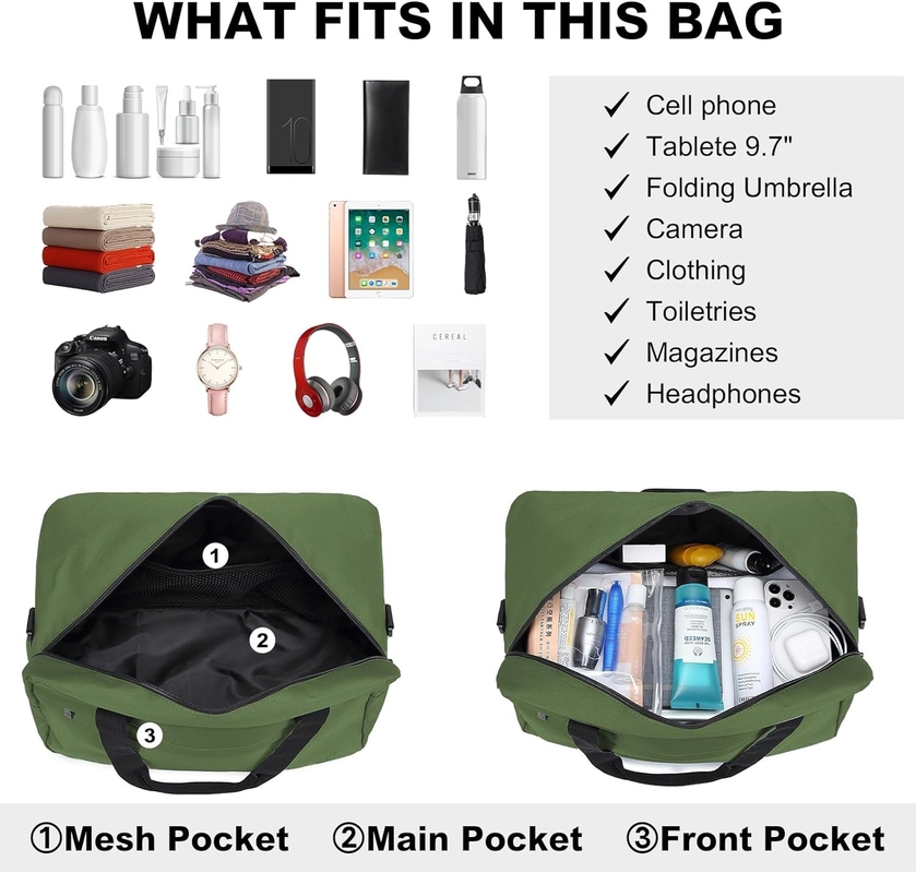 Zipper 20L debajo del asiento Carry On Sports Tote Gym Weekend Overnight Bag para hombres mujeres