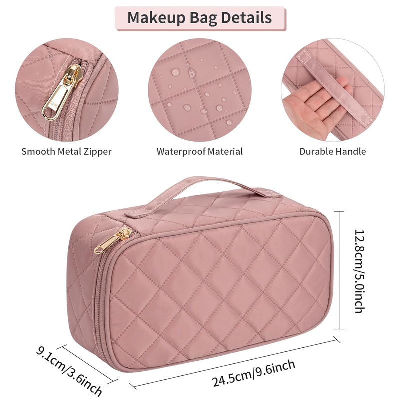 Bolso de viaje portátil rosa lindo pequeño maquillaje cepillo organizador personalizado con compartimiento