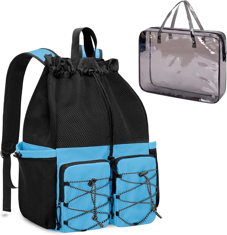 Larga de cuerda de tracción impermeable playa Gimnasio de natación Piscina de deportes malla bolso de viaje personalizado para hombres y mujeres