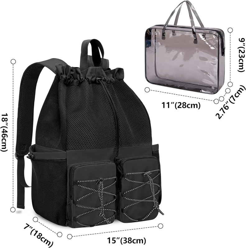 Black Waterproof Drawstring Beach Swimming Gym Pool Sports Mesh Bolso de viaje personalizado para hombres y mujeres