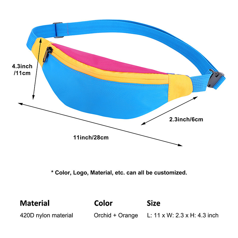 Bolso de cintura de cintura de mujer de nylon de 420D 11X2.3X4.3 pulgadas