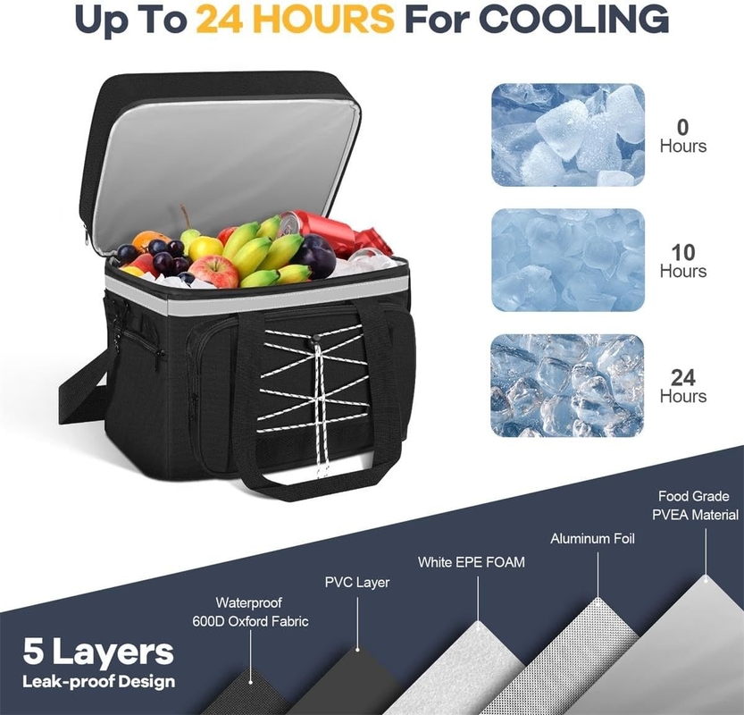 40L bolso portátil aislado y resistente al agua de refrigerador compartimientos dobles para campamento en la playa picnic