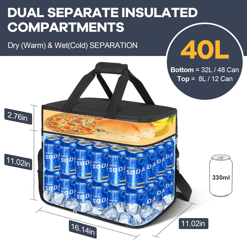 40L bolso portátil aislado y resistente al agua de refrigerador compartimientos dobles para campamento en la playa picnic
