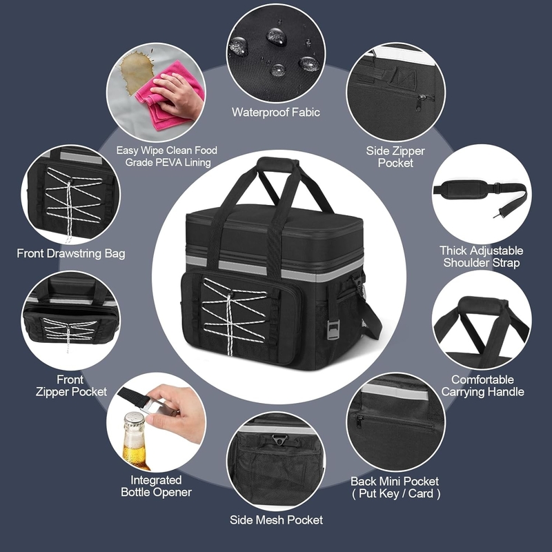 40L bolso portátil aislado y resistente al agua de refrigerador compartimientos dobles para campamento en la playa picnic