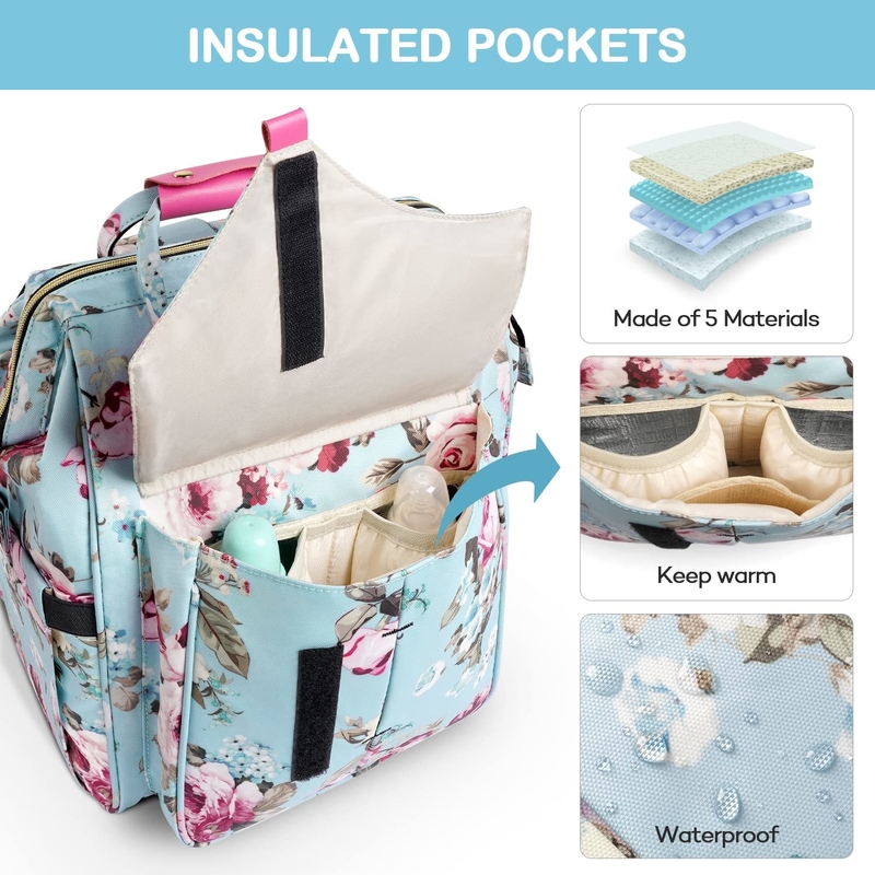 Bolso de pañales de viaje de gran capacidad resistente al agua para mamá y papá