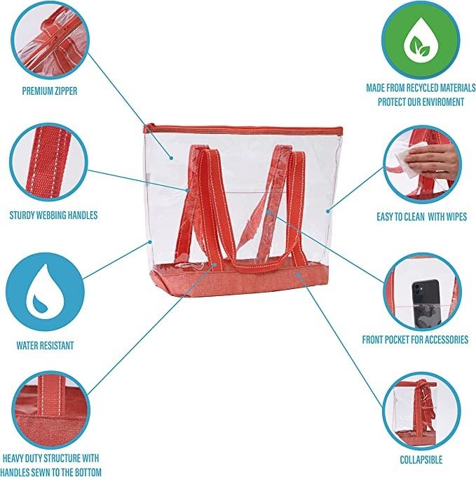 Bolsas de compras personalizadas de 14 pulgadas con logotipo de PVC transparente Bolsa de toque Estadio Piscina al aire libre