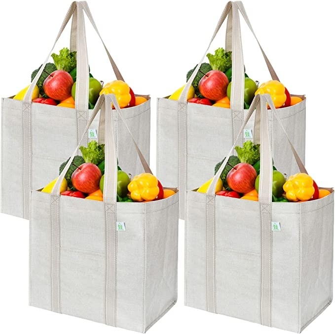 Bolso de compras de lona de trabajo pesado con bolsillos con cremallera Codycross Comestibles ecológicos