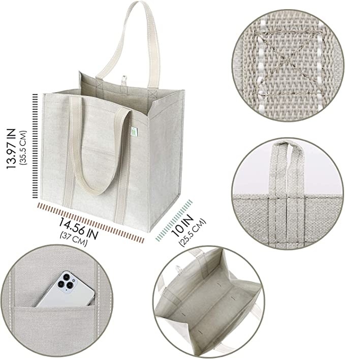 Bolso de compras de lona de trabajo pesado con bolsillos con cremallera Codycross Comestibles ecológicos