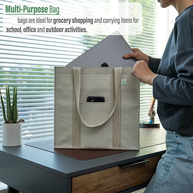Bolso de compras de lona de trabajo pesado con bolsillos con cremallera Codycross Comestibles ecológicos