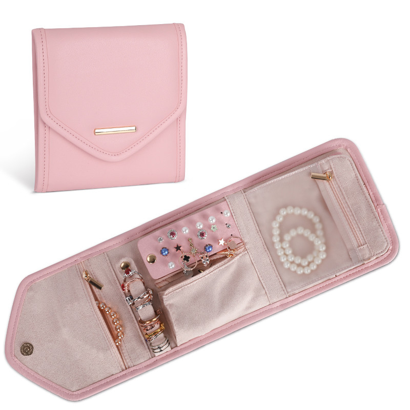 Bolso plegable de joyería de almacenamiento Mini organizador de viajes Bolso de rollo de joyería 14.5x3x15cm