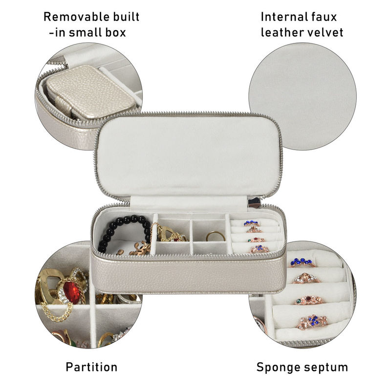 Maquillaje Bolsas de almacenamiento de joyas Caja de cuero PU de viaje portátil 7x3.15x1.97