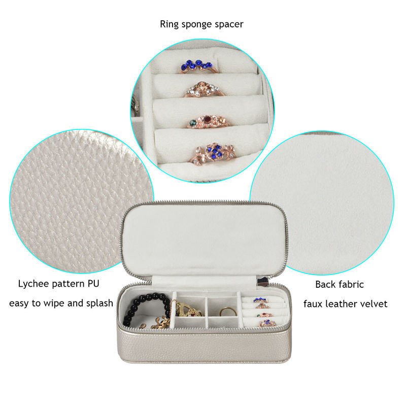 Maquillaje Bolsas de almacenamiento de joyas Caja de cuero PU de viaje portátil 7x3.15x1.97