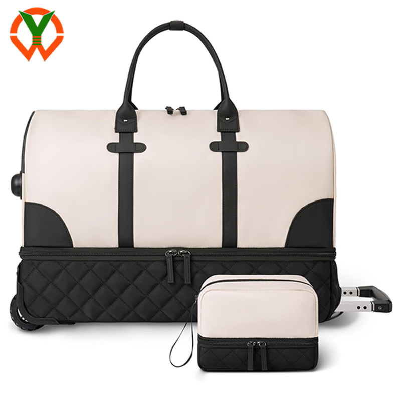 Bolso de viaje rodante de 21 pulgadas de gran capacidad con compartimiento para zapatos y ruedas para mujeres