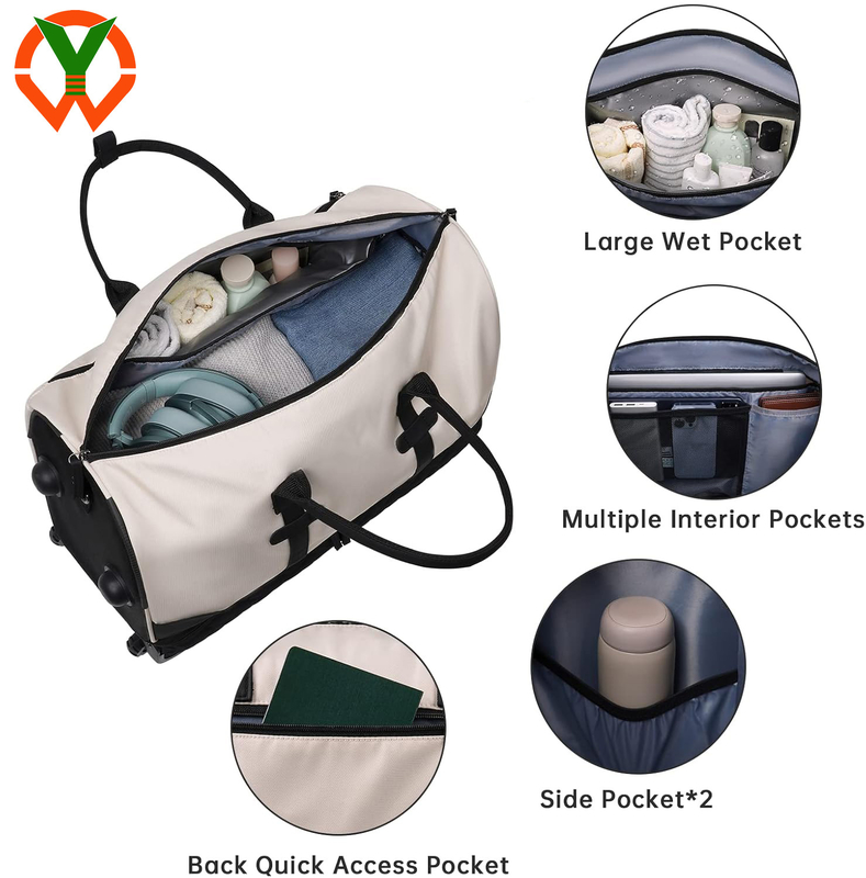 Bolso de viaje rodante de 21 pulgadas de gran capacidad con compartimiento para zapatos y ruedas para mujeres