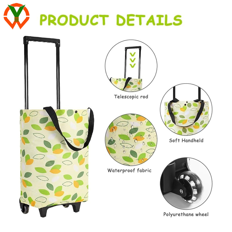 Bolsa de compras plegable duradera 2 en 1 con ruedas Comestibles reutilizables para compras